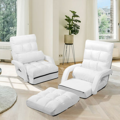 Folding Lazy Floor Chair Sofa with Armrests and Pillow