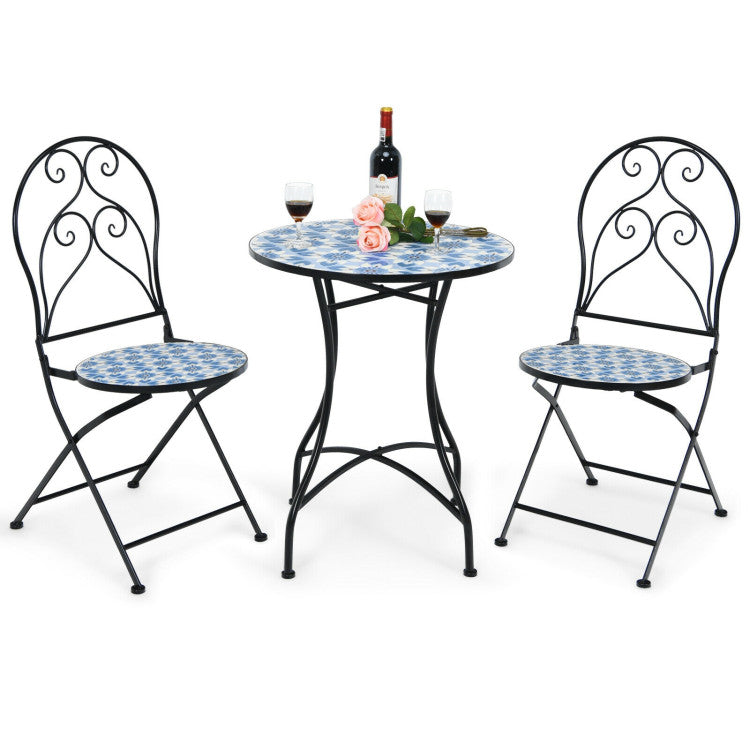 3-Piece Patio Bistro Furniture Set with Mosaic Design