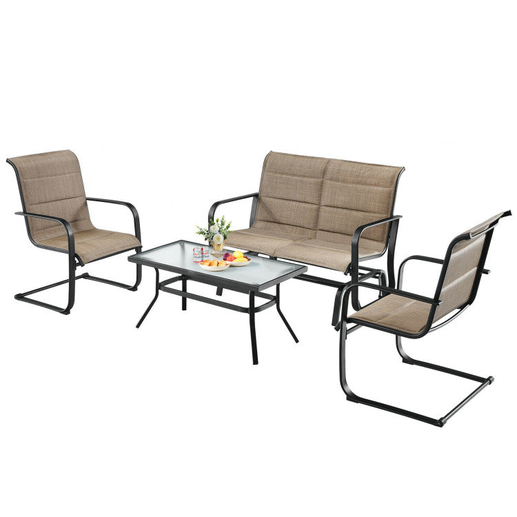 4-Piece Outdoor Patio Furniture Set with Padded Glider Loveseat and Coffee Table