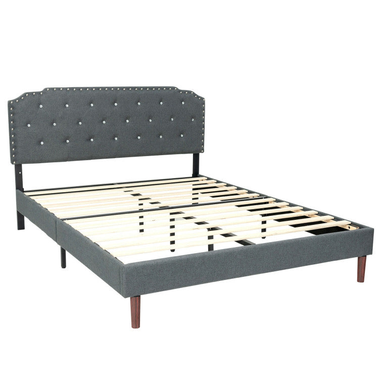 Full/Queen Size Upholstered Bed Frame with Adjustable Diamond Button Headboard
