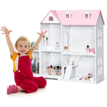 Costway 2-Tier Dollhouse Bookcase with Sufficient Storage Space