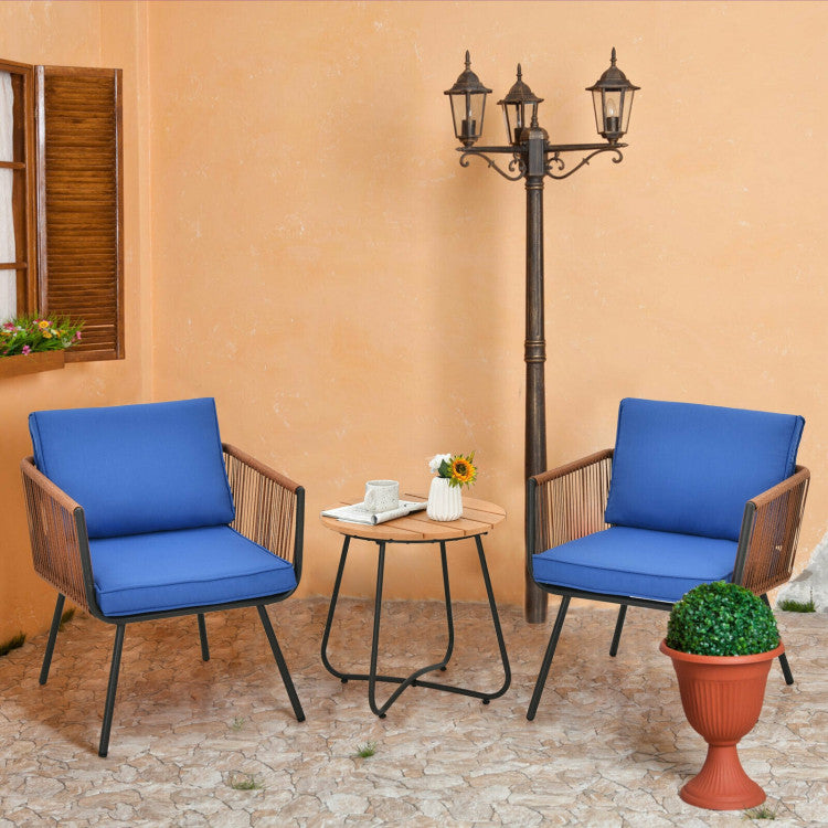 3-Piece Patio Bistro Furniture Set with Armrest and Soft Cushions