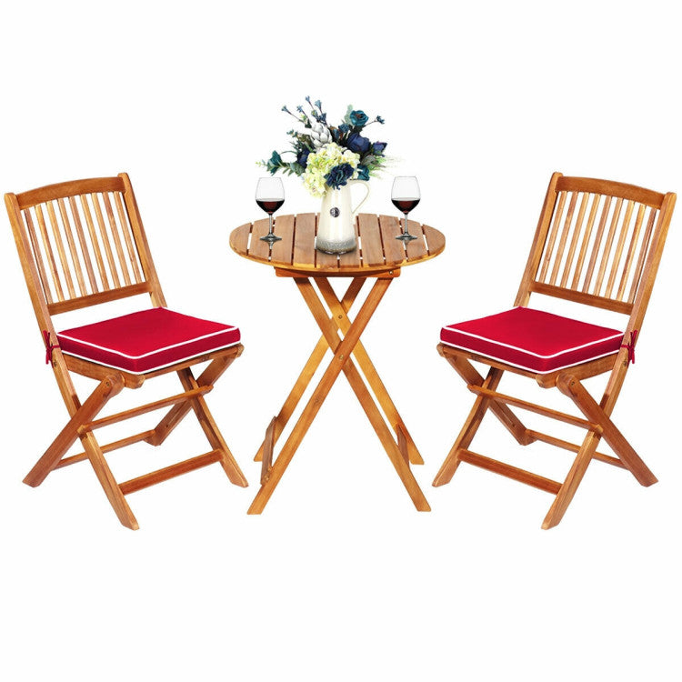 3-Piece Patio Folding Bistro Set with Padded Cushion and Round Coffee Table