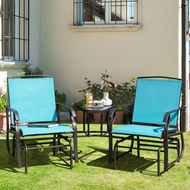 Double Swing Glider Rocker Chair set with Glass Table