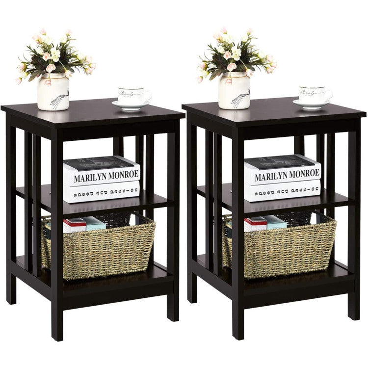 2 Pieces 3-Tier Nightstand with Reinforced Bars and Stable Structure