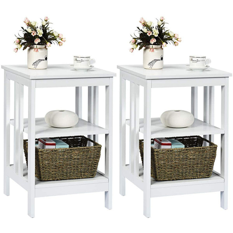 2 Pieces 3-Tier Nightstand with Reinforced Bars and Stable Structure