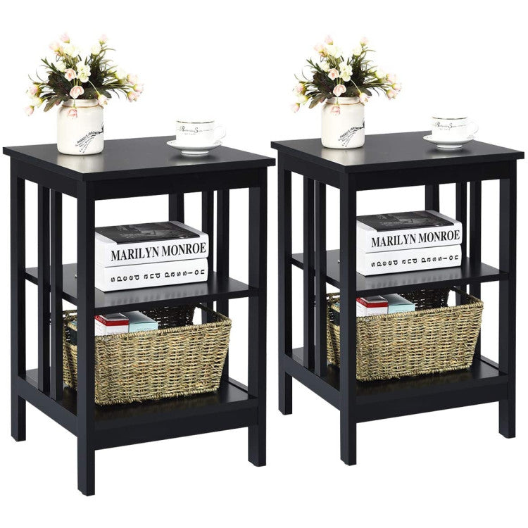 2 Pieces 3-Tier Nightstand with Reinforced Bars and Stable Structure