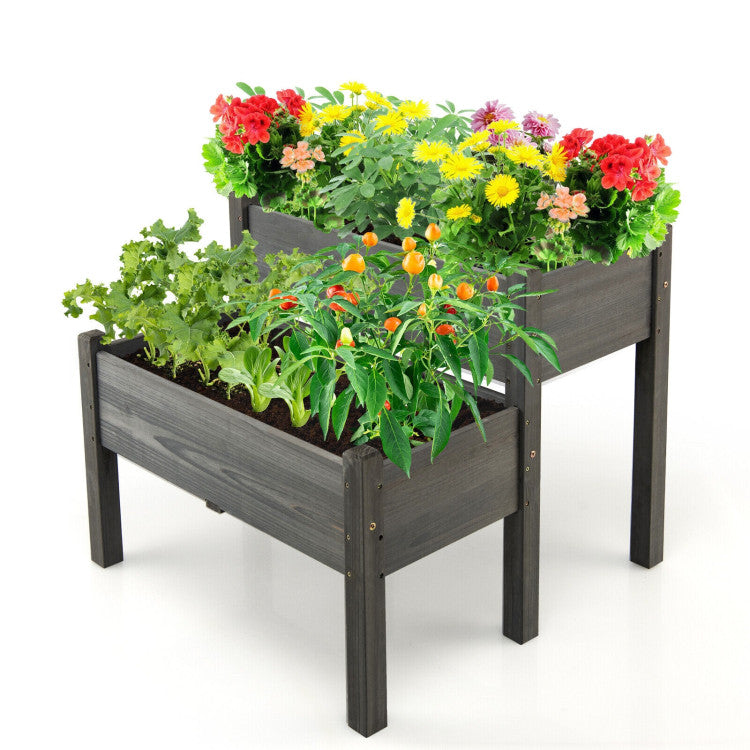 2 Tier Wooden Raised Garden Bed