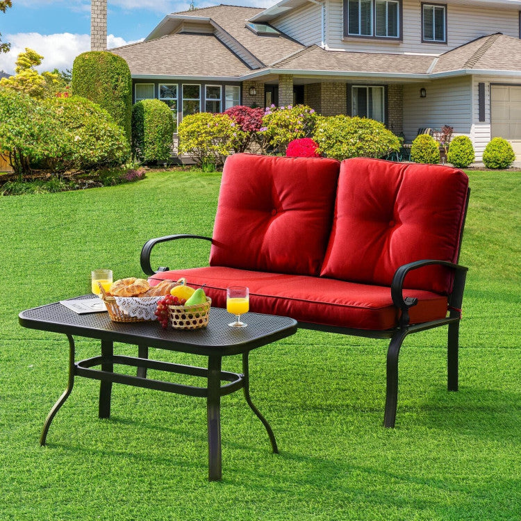 2 Piece Patio Cushioned Loveseat and Table Set