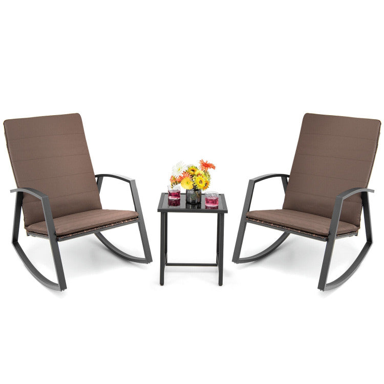 3-Piece Patio Rattan Rocking Furniture Set