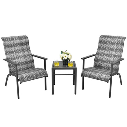 3-Piece Patio Rattan Bistro Set with High Backrest and Armrest