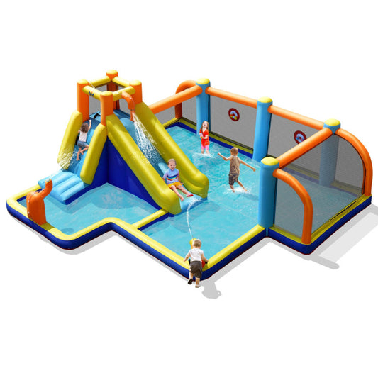 Giant Soccer Themed Inflatable Water Slide Bouncer with Splash Pool without Blower