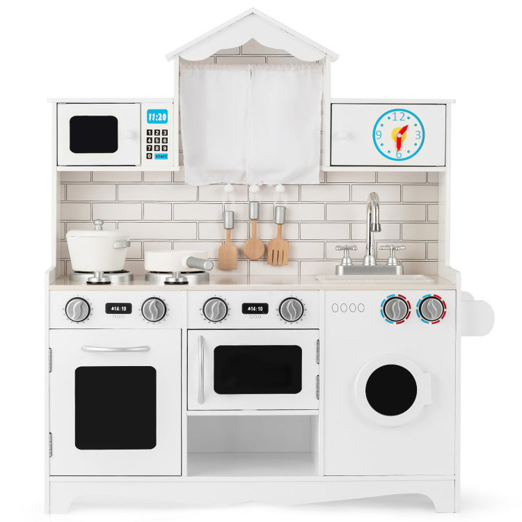 Costway Wooden Kids Kitchen with Washing Machine