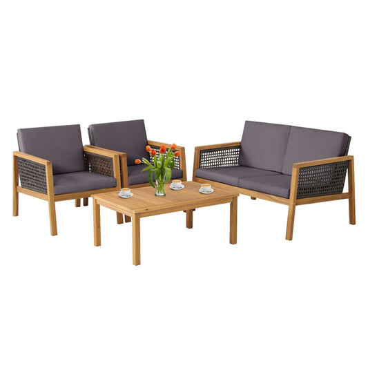 4-Piece Patio Rattan Furniture Set with Removable Cushions