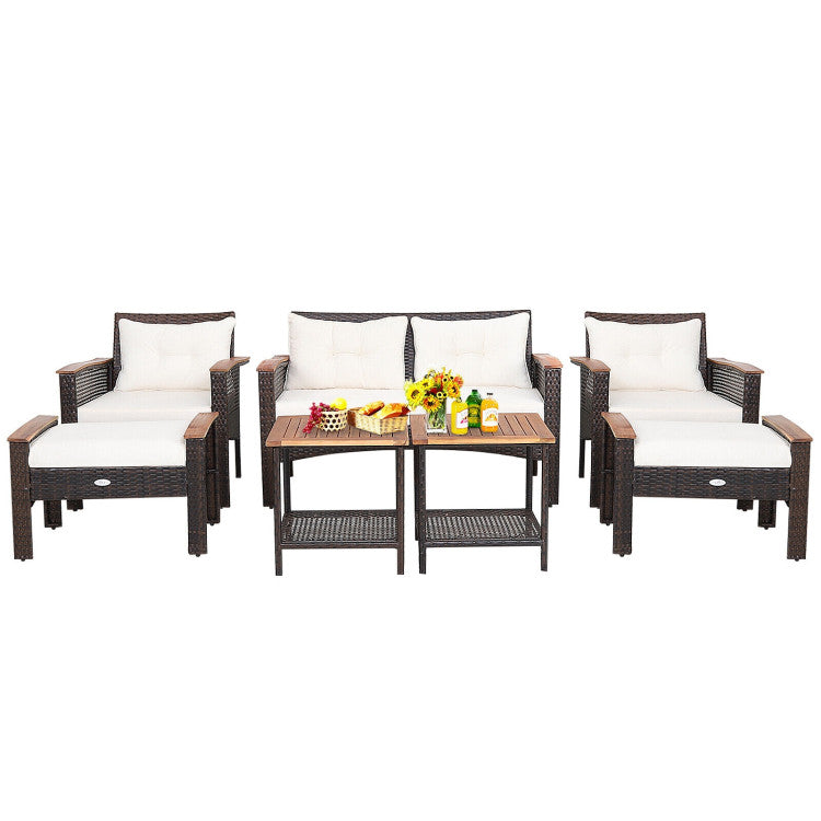 7 Pieces Patio Rattan Cushioned Conversation Furniture Set