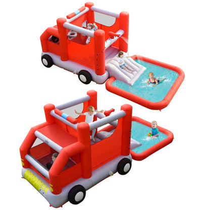 Fire Truck Themed Kids Inflatable Bounce House without Blower