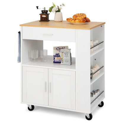 Rolling Kitchen Trolley with 3 Spice Racks Drawer and Open Shelf