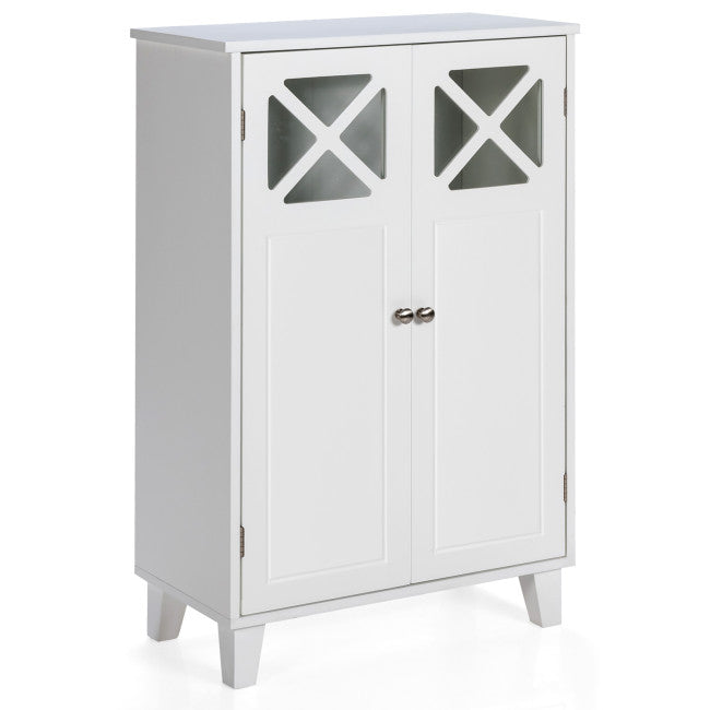 Wooden Freestanding Storage Cabinet with Visible Windows and 1 Adjustable Shelf