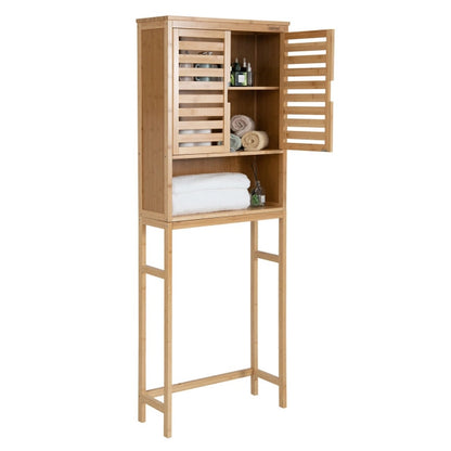 Bamboo Over The Toilet Storage Cabinet Bathroom with Adjustable Shelf