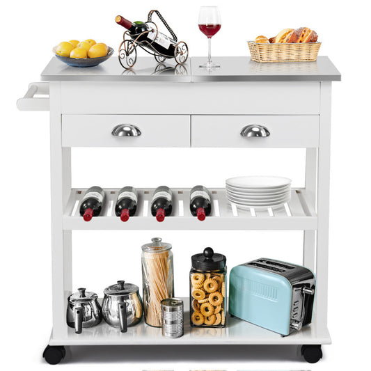 Kitchen Island Cart Rolling Trolley wIth Stainless Steel Flip Top