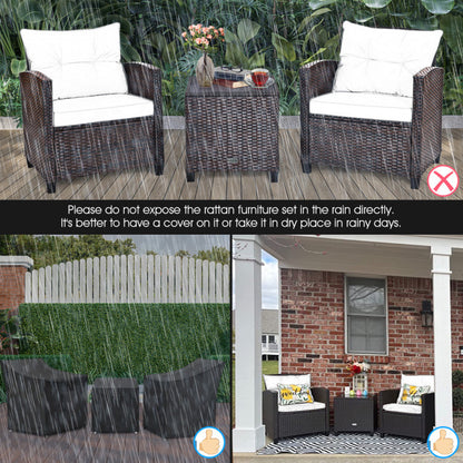 3-Piece Rattan Patio Furniture Set with Washable Cushion