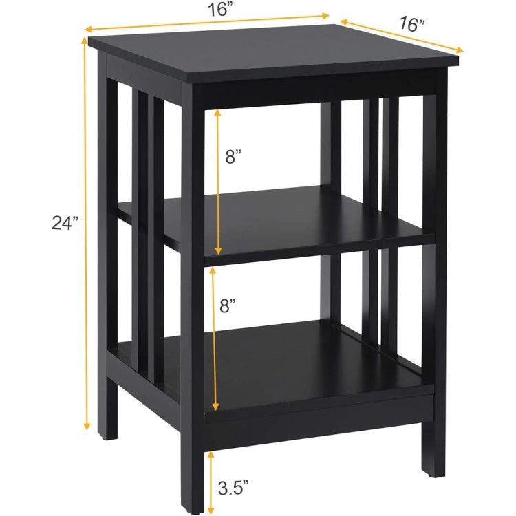 3-Tier Nightstand Sofa Side Table with Baffles and Round Corners