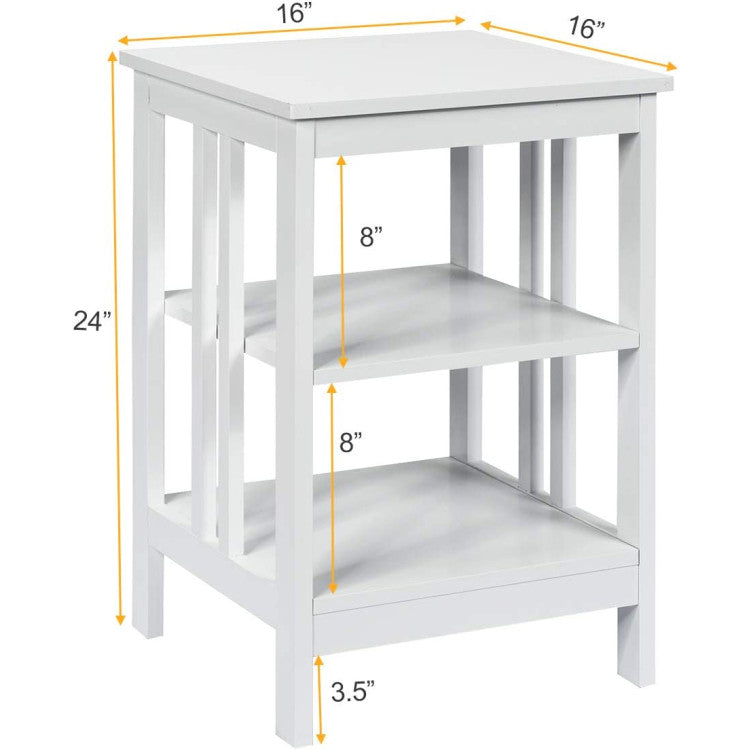 3-Tier Nightstand Sofa Side Table with Baffles and Round Corners