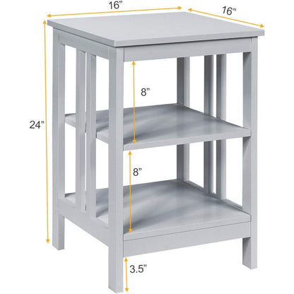 3-Tier Nightstand Sofa Side Table with Baffles and Round Corners