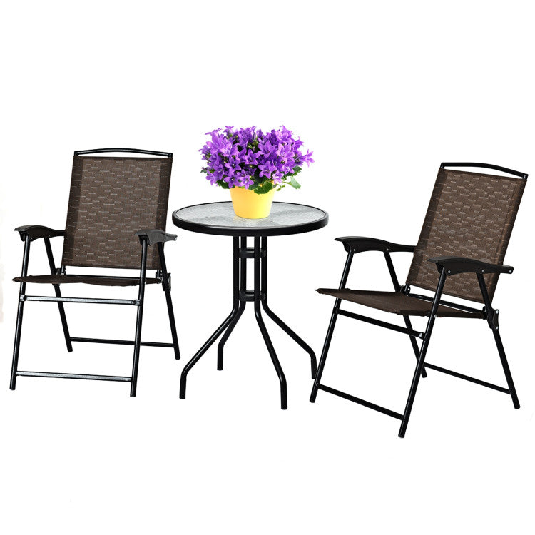 3-Piece Bistro Patio Garden Furniture Set of Round Table and Folding Chairs