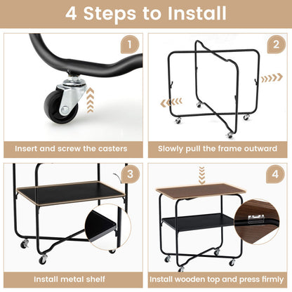 2-Tier End Table with Metal Storage Shelf and Foldable Frame