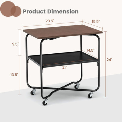 2-Tier End Table with Metal Storage Shelf and Foldable Frame