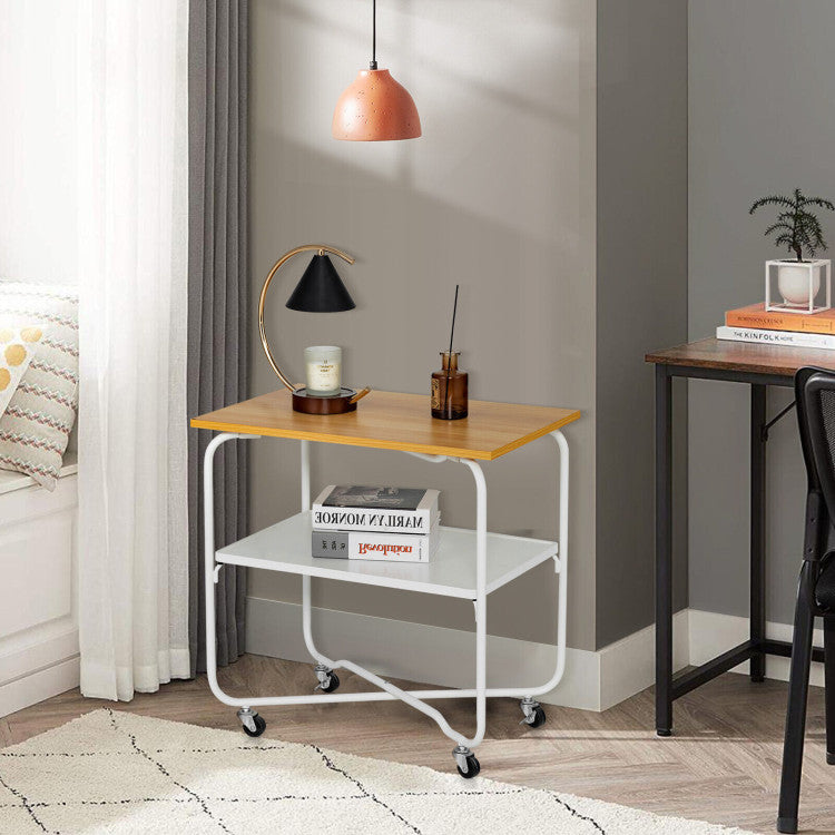 2-Tier End Table with Metal Storage Shelf and Foldable Frame