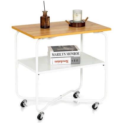 2-Tier End Table with Metal Storage Shelf and Foldable Frame