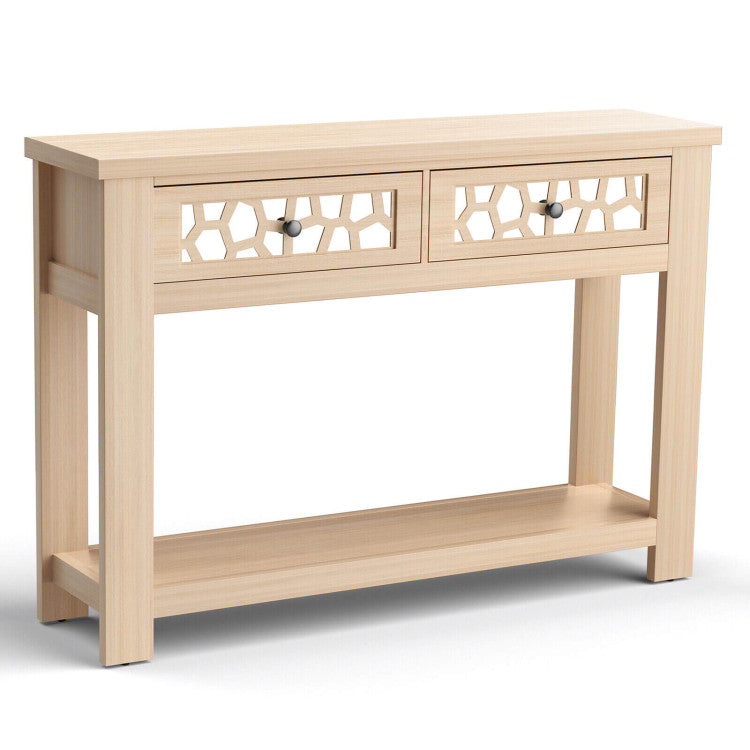 2-Tier Console Table with Drawers and Open Storage Shelf