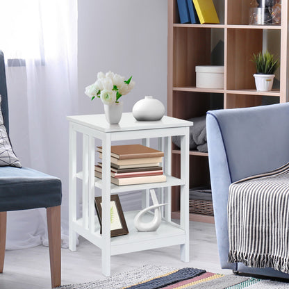 3-Tier Nightstand Sofa Side Table with Baffles and Round Corners