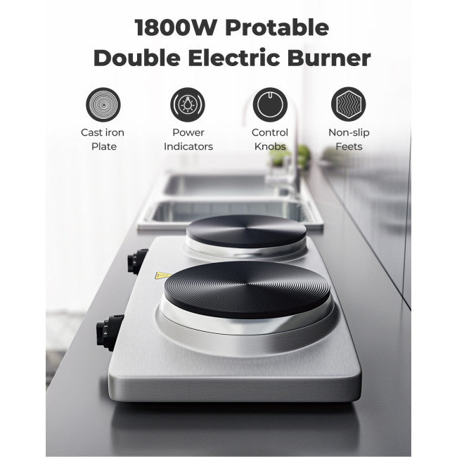 1800W Double Hot Plate Electric Countertop Burner