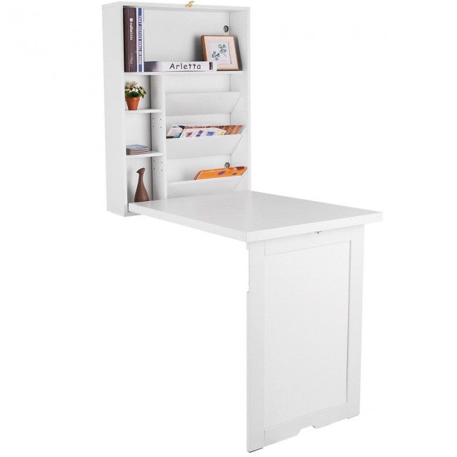 Wall Mounted Fold-Out Convertible Floating Desk Space Saver