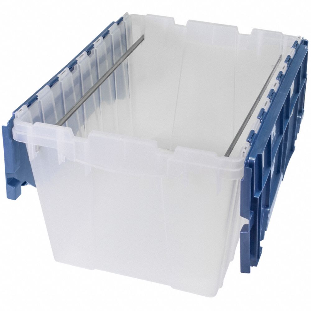 Akro-Mils Plastic Storage Container 12 Gallon KeepBox File Box with Hinged Attached Lid 66486FILEB, (21-Inch L by 15-Inch W by 12-Inch H), Clear/Blue