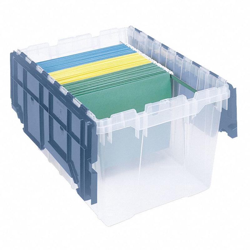 Akro-Mils Plastic Storage Container 12 Gallon KeepBox File Box with Hinged Attached Lid 66486FILEB, (21-Inch L by 15-Inch W by 12-Inch H), Clear/Blue