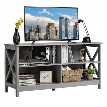 Wooden TV Stand Entertainment Media Center with Cable Management for Home