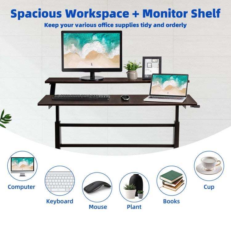 2-Tier Height Adjustable Sit to Standing Desk with Monitor Stand