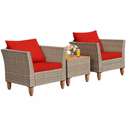 3-Piece Patio Rattan Bistro Furniture Set