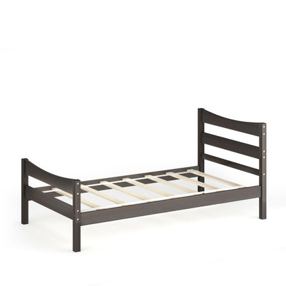 Twin Size Rustic Style Platform Bed Frame with Headboard and Footboard