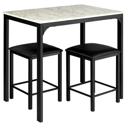 3 Pieces Dining Table Set with Faux Marble Tabletop and 2 Chairs Ideal for Small Space