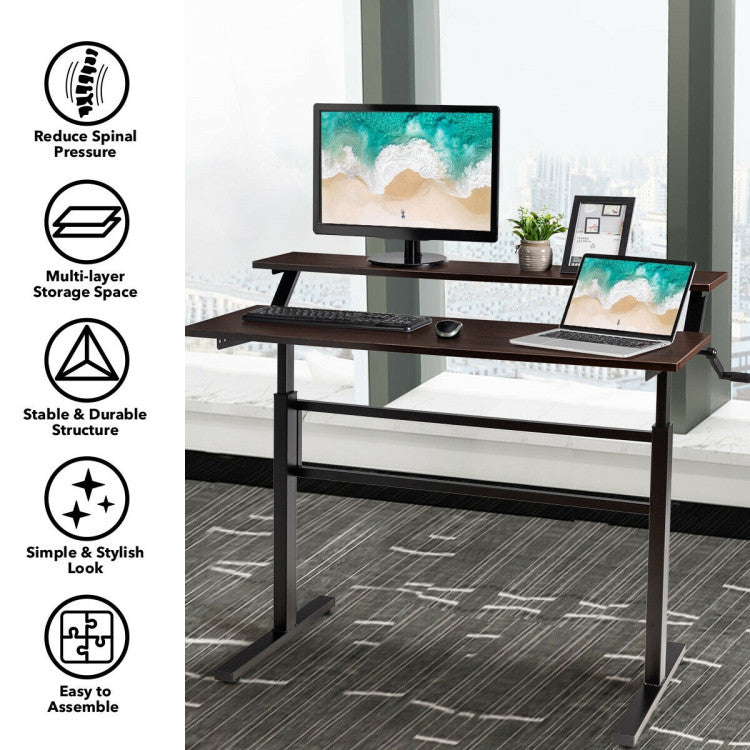 2-Tier Height Adjustable Sit to Standing Desk with Monitor Stand