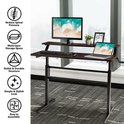 2-Tier Height Adjustable Sit to Standing Desk with Monitor Stand