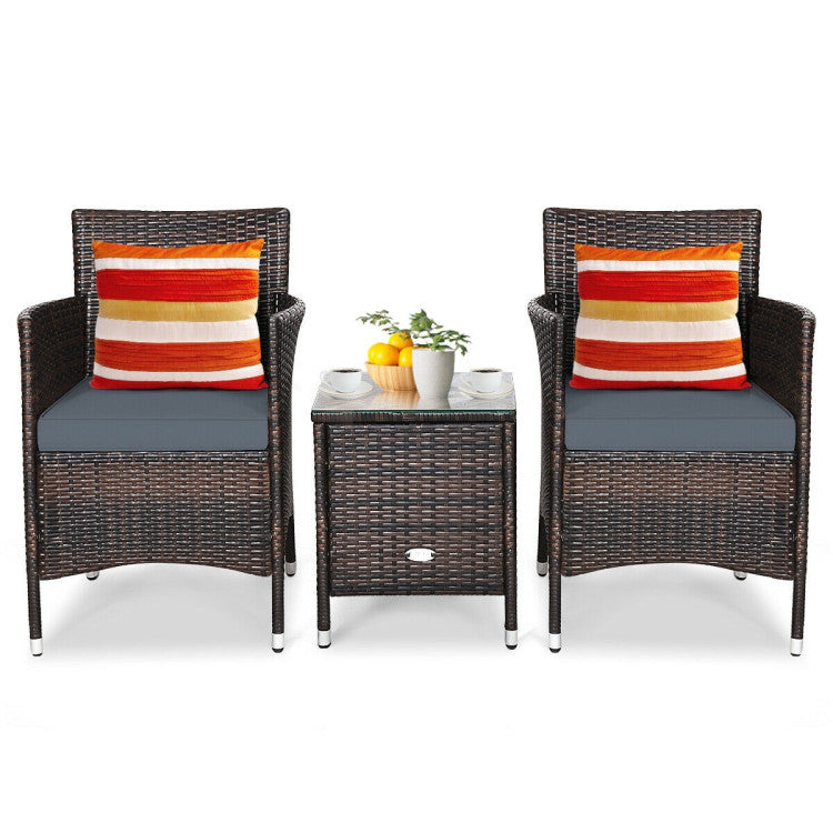 3-Piece Ergonomic Wicker Patio Conversation Set