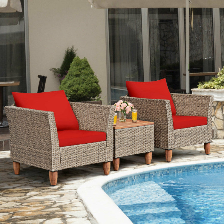 3-Piece Patio Rattan Bistro Furniture Set