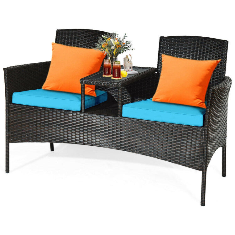 Modern Patio Set with Built-in Coffee Table and Cushions