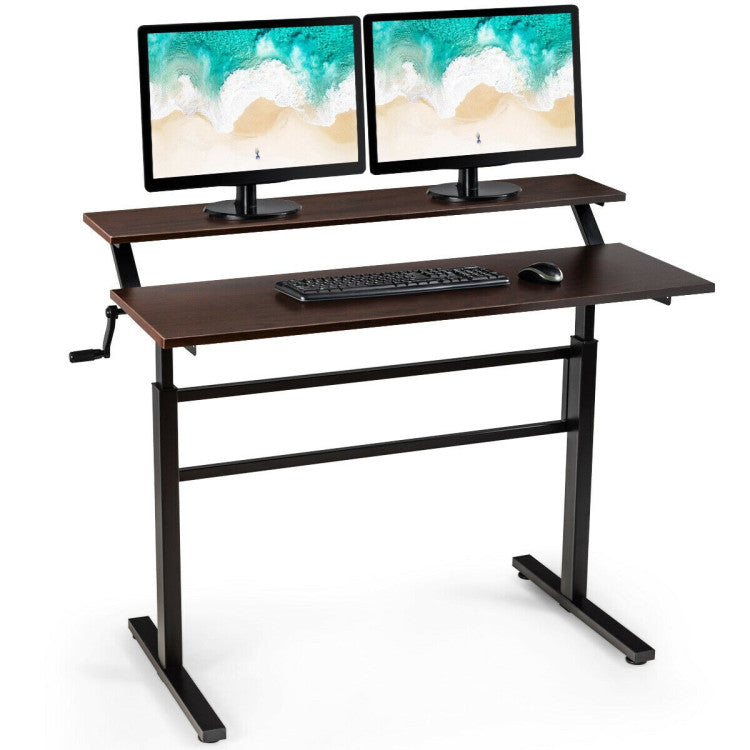 2-Tier Height Adjustable Sit to Standing Desk with Monitor Stand